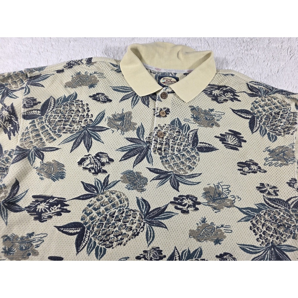 Vtg Tommy Bahama Polo Breathable‎ Vented Mesh Shirt Mens XL Yellow. Pineapple